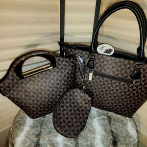 Chic Geometric Brown Tote Bag Set
